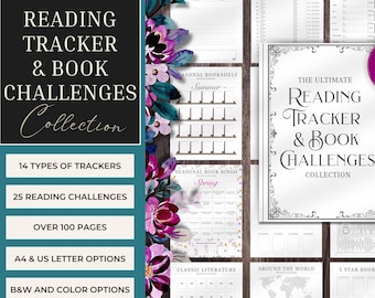 Printable Reading Tracker, Reading Logbook, Digital Reading Tracker, Printable Bookshelf Tracker, 24 Reading Challenges