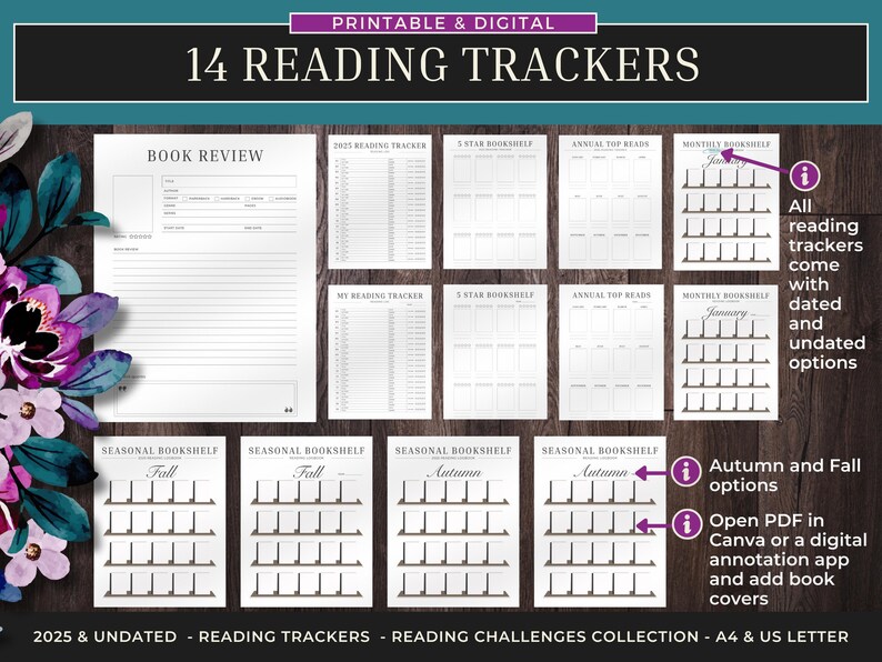 Printable Reading Tracker, Reading Logbook, Digital Reading Tracker ...
