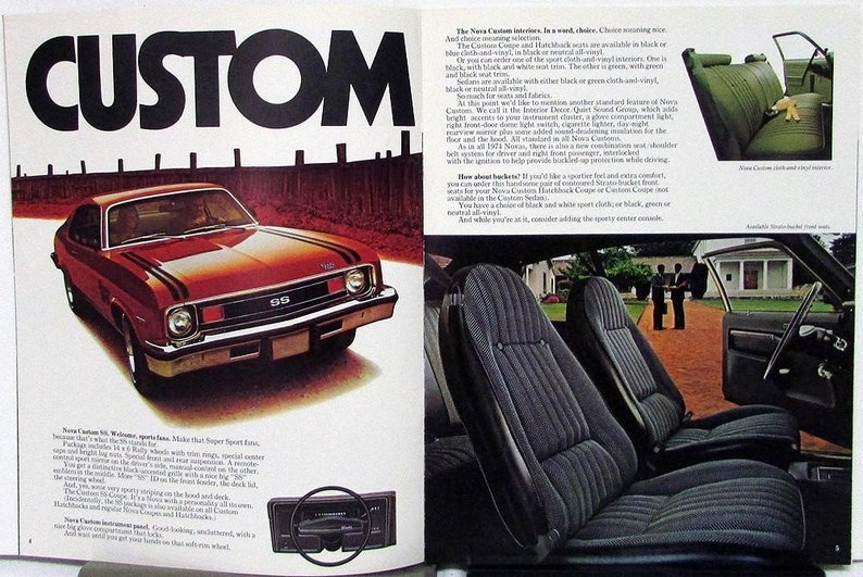 1974 Chevrolet Nova Custom SS Sedan Coupe Sales Brochure Original Etsy