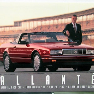 1992-93 Cadillac Allante Indy 500 Cartão Oficial de Apostila do Pace Car Bobby Unser