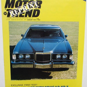 1974 Mercury-dealerverkoopbrochure Cougar XR-7 Motor Trend Mag Artikel herdruk