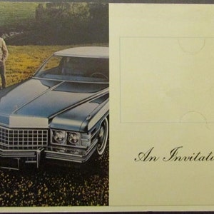 Cor original da pasta 1974 do cartão das vendas do convite da movimentação do teste de Cadillac