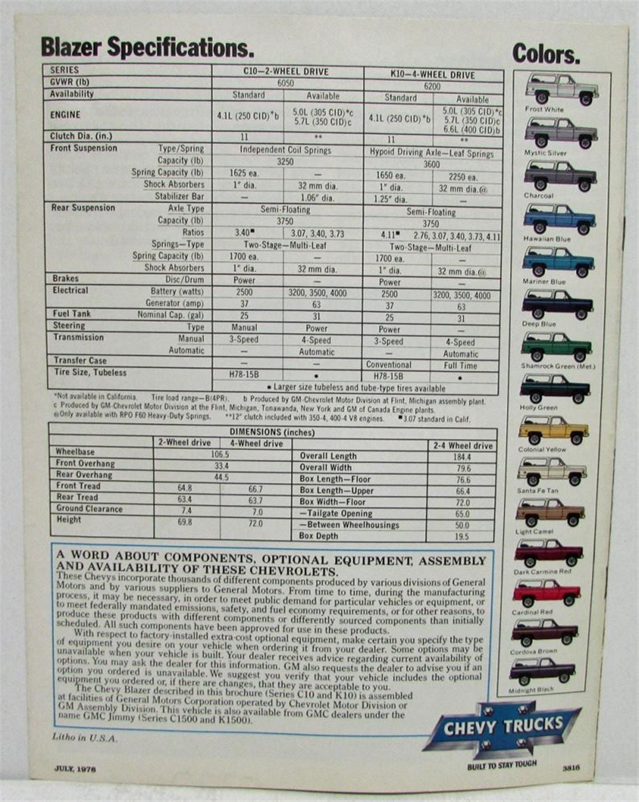 1979 Chevrolet Blazer Sales Brochure Etsy