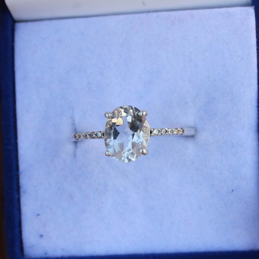 Natural White Topaz Ring, 925 Sterling Silver Ring, Engagement for