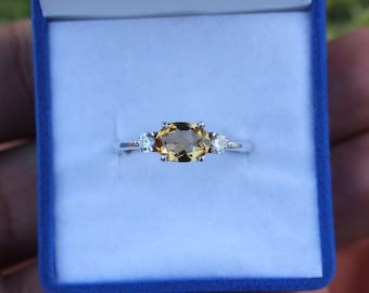 Oval Citrine Ring: Sterling Silver, CZ Accents, November Birthstone