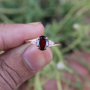 Red Garnet Ring: Oval Gemstone, Rose Gold Sterling Silver