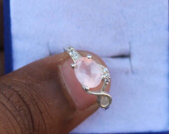 Elegant Rose Quartz Ring - Adjustable Sterling Silver Gemstone Jewelry