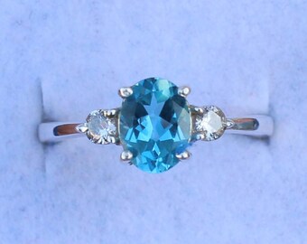 Handmade Swiss Blue Topaz Ring: Oval Gemstone, 925 Sterling Silver