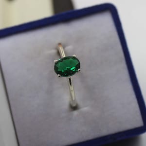 Oval Lab Emerald Ring: Sterling Silver May Birthstone Promise Ring
