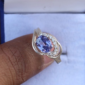 Oval Tanzanite Ring: Vintage Sterling Silver Engagement Ring