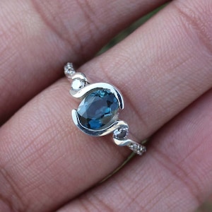 London Blue Topaz Ring, Wedding Ring, 925 Sterling Silver Promise Ring, Engagement Ring, Silver Jewellery Ring, Anniversary Ring, Gift Her