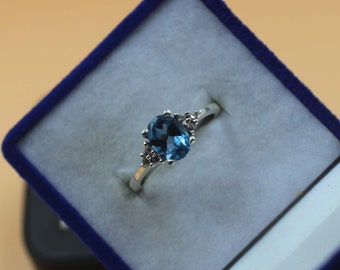 London Blue Topaz Ring- Sterling Silver Ring- Engagement Ring- Promise Ring- November Birthstone- Blue Gemstone- Birthday Gift For Her