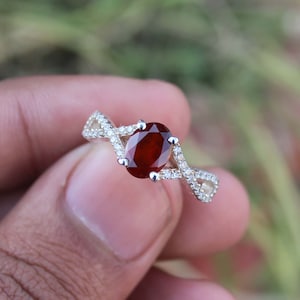 Natural Hessonite Garnet Ring, 925 Sterling Silver Ring, Beautiful Engagement Ring, Promise Ring, Statement Ring, Anniversary Gift For Wife