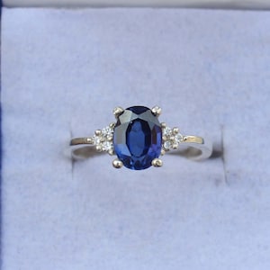 Oval Cut Blue Sapphire Ring Vintage Sterling Silver Blue Engagement Ring Unique Anniversary Ring September Birthstone Birthday Gift