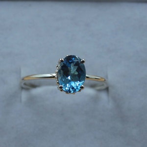 Natural Swiss Blue Topaz Ring, Solid 925 Blue Topaz Gemstone Ring For Women, Oval Faceted Blue Topaz Ring Dainty Blue Jewelry Wedding Ring