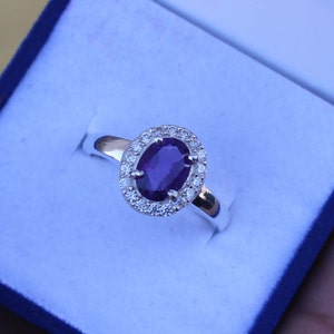 Amethyst Ring: Oval Purple Gemstone, Sterling Silver, Nature Inspired