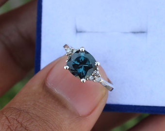 Handmade London Blue Topaz Ring: 925 Sterling Silver Cushion Cut