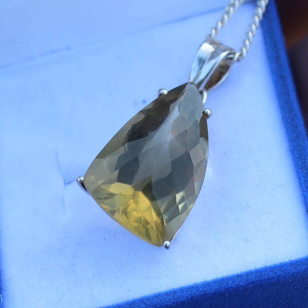 Lemon Quartz 925 Sterling Silver Faceted Multi Gemstone Elegant Pendant
