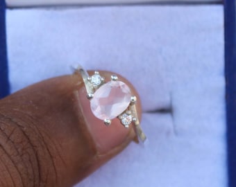 Natural Rose Quartz Ring, 925 Sterling Silver Ring, Gemstone Ring, Solitaire Ring, Oval Shaped Ring, wedding  Ring, Handmade Silver Jewelry