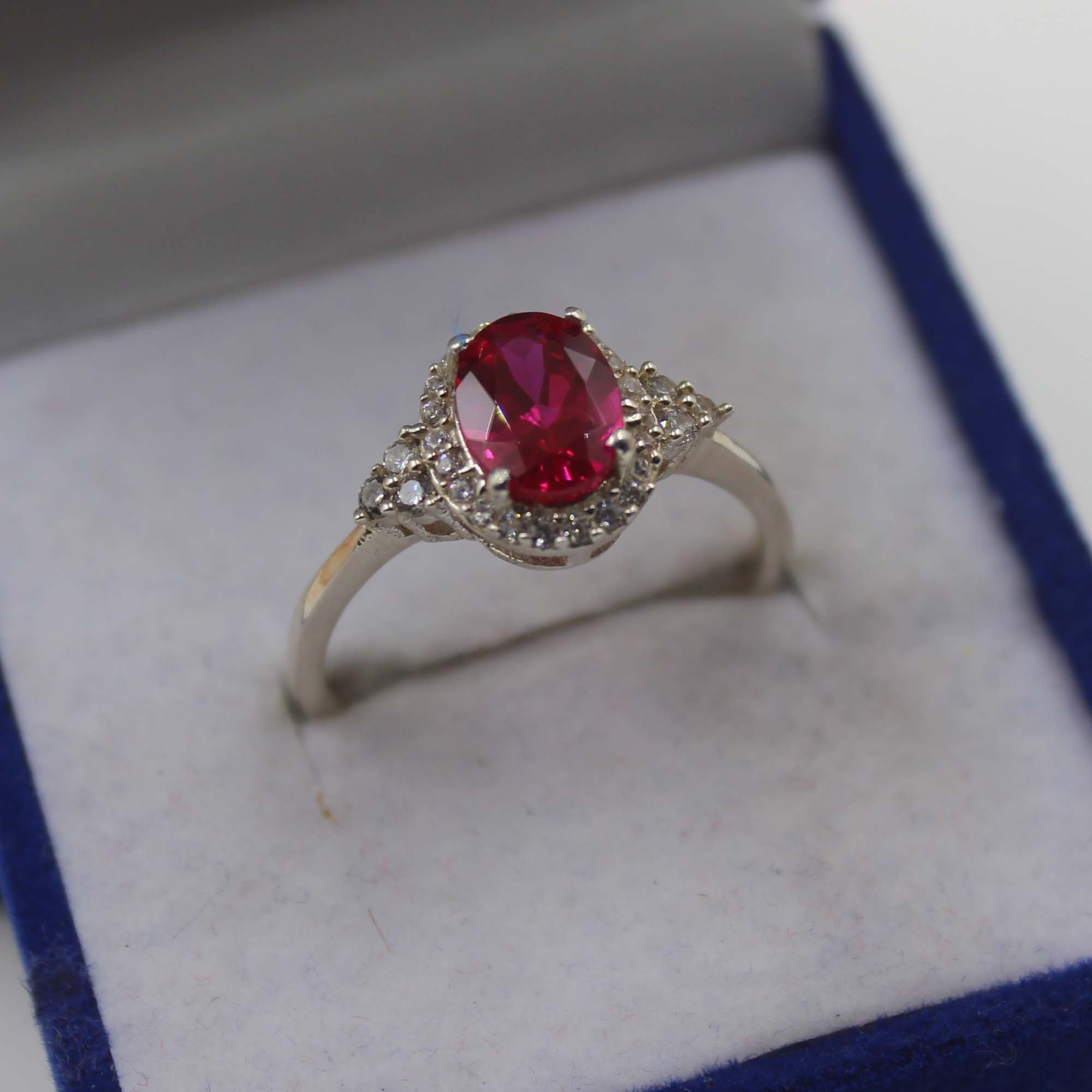 Oval Ruby Ring: Handmade 925 Sterling Silver, CZ Accents