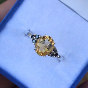 Citrine Sterling Silver Ring: Oval Gemstone, CZ Accents
