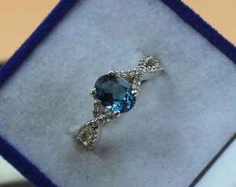 Vintage London Blue Topaz Ring: Sterling Silver Promise Ring