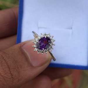 Oval Purple Amethyst 925 Sterling Silver Gemstone Amethyst Silver Ring | Amethyst Ring | Amethyst Ring For Women