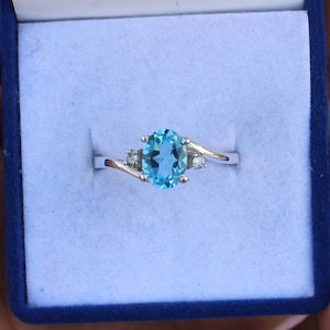 Swiss Blue Topaz Ring: Sterling Silver Engagement Ring, November Birthstone