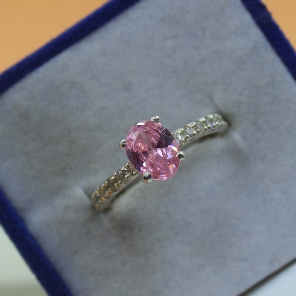 Pink Sapphire Ring, Oval Sapphire Ring, Pink Gemstone Ring, Wedding Ring, Sterling Silver Ring, Engagement Ring For Women, Promise Ring