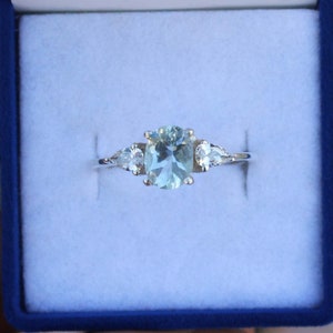 Vintage Aquamarine Sterling Silver Ring: Emerald Cut Promise Ring