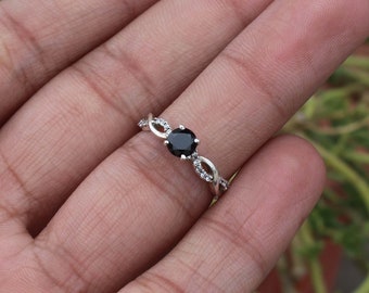 Dainty Black Onyx Ring, Stacking Ring, 925 Sterling Silver, Solitaire Engagement Ring, Black Gemstone