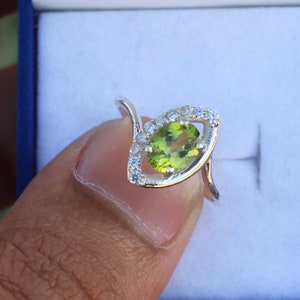 Natural Peridot Ring- Sterling Silver Engagement Promise Ring For Women Green Gemstone- August Birthstone- Anniversary Birthday Gift for Her