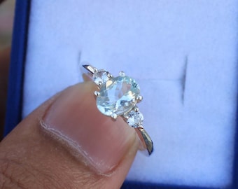 Lab Aquamarine Sterling Silver Ring: Oval Promise Ring