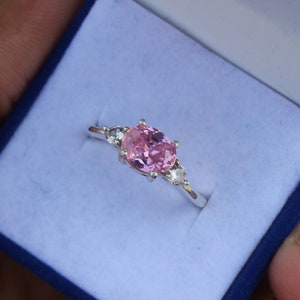 Pink Sapphire Ring: Oval 925 Sterling Silver Anniversary Ring
