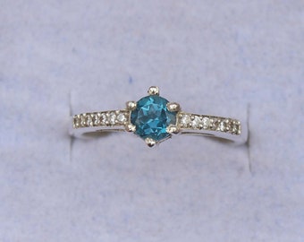 Natural London Blue Topaz Ring/ 925 Sterling Silver/ Solitaire Ring/ December Birthstone/ Gift For Her/ Gemstone Ring/ Wedding Silver Ring