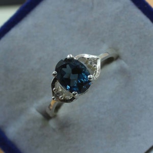 London Blue Topaz Ring: Oval Sterling Silver Stackable Ring
