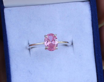 Natural Pink Sapphire Engagement Ring Set Dainty Promise Ring For Women Alternative Bridal Anniversary Birthday Gift For Her Sterling Silver