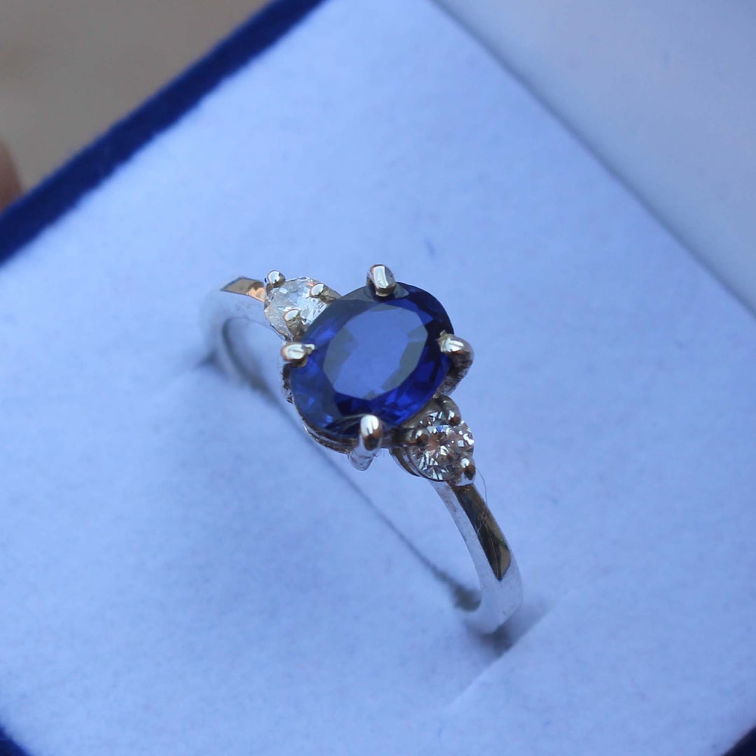 Blue Sapphire Ring Blue Gemstone Wedding Ring Oval Cut Silver Ring Handmade Jewelry Genuine