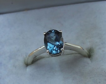 Bague topaze bleue de Londres : solitaire en argent sterling 925, pierre de naissance de décembre