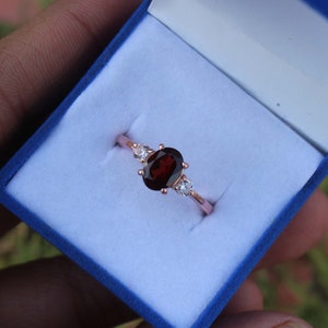 Natural Red Garnet Ring/ Rose Gold Plated Sterling Silver/ Oval Natural Red Garnet Ring 925 Sterling Silver Ring Handmade Ring Wedding Ring