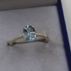 Oval Aquamarine Ring: Sterling Silver March Birthstone Promise Ring