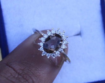 Natural Smokey Quartz Ring Handmade Ring 925 sterling Silver Ring Christmas Gift Anniversary Ring Wedding Ring Birthdays Gift For Her