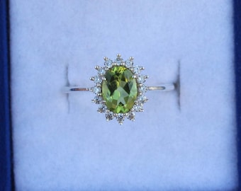 Handmade Oval Peridot Ring Sterling Silver Bezel Set August Birthstone