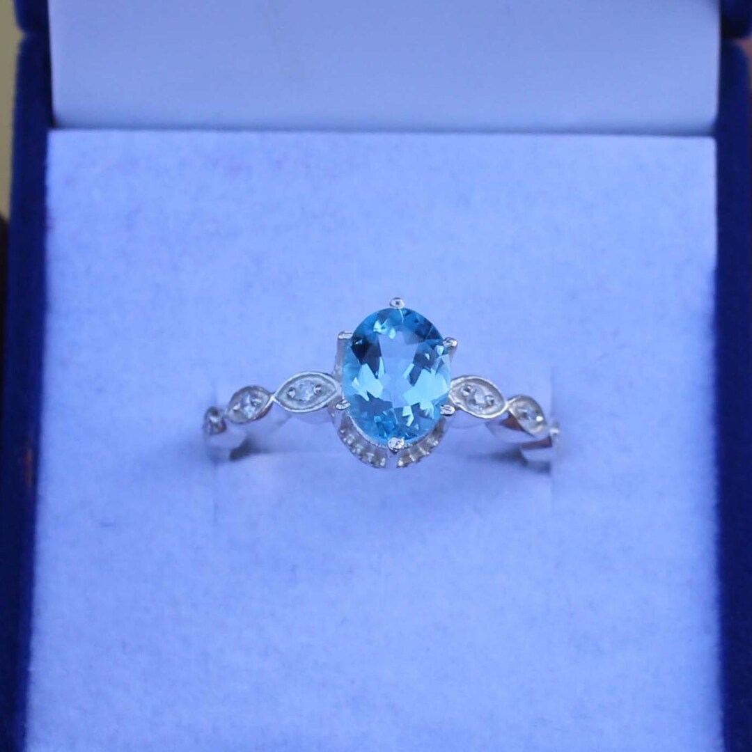 Natural Swiss Blue Topaz Gemstone Ring- 925 Sterling Silver Ring- Oval ...