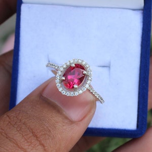 Oval Lab Ruby Ring | 925 Sterling Silver, Cubic Zirconia