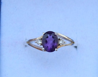Oval Amethyst Ring with CZ Accents, 6x8mm Sterling Silver Statement Jewelry