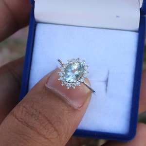 Sterling Silver Aquamarine Ring: Art Deco Engagement Ring, March Birthstone