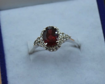 Natural Garnet Ring- Sterling Silver Ring- Red Gemstone Engagement Promise Ring- January Birthstone- Anniversary Birthday Gift For Her