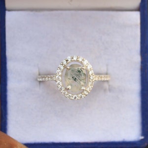 Oval Cut Moss Agate Ring, Nature green moss agate ring for women, green moss agate engagement ring, moss agate jewelry, AAA+ moss agate