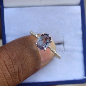 Oval Alexandrite Ring- 925 Sterling Silver Color Changing Alexandrite Engagement Ring For Women- Promise Ring- June Birthstone- Gift For Her